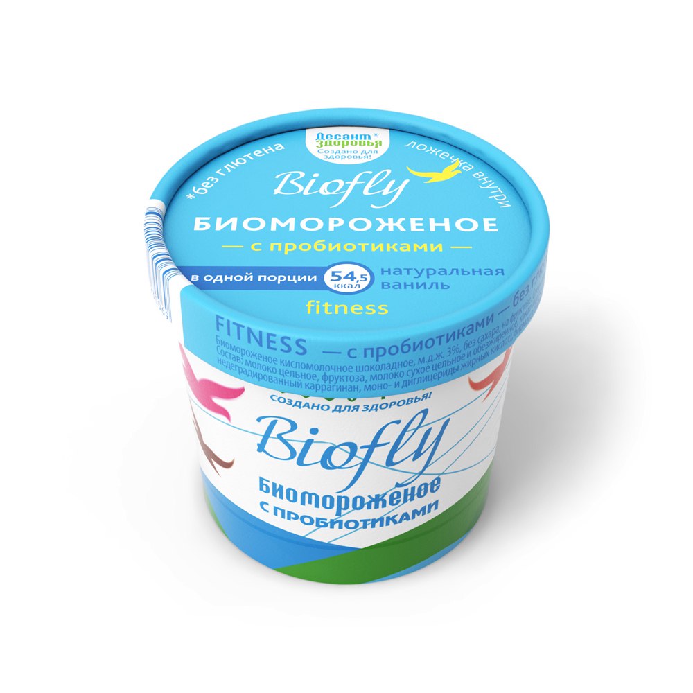BIOfly.Натуральная ваниль без сахара, на фруктозе биомороженое кисломолочное в бум.стак, 45г Десант Здоровья